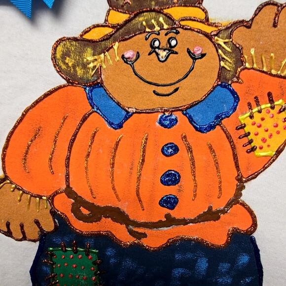 Vintage Scarecrow Sweatshirt Hanes Blue Bow White Youth M Fall Sweater 90s - Picture 3 of 13